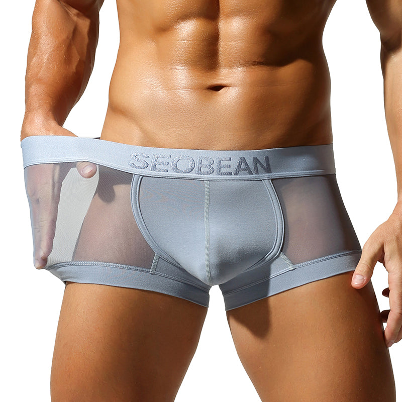 4 pieces SEOBEAN Men's Fashionable Ice Silk Mesh Semi-Transparent U-Shaped Briefs Comfortable Breathable Sexual Desire Underwear