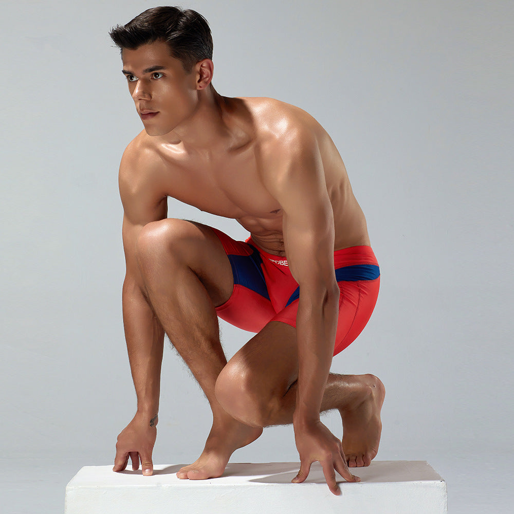 SEOBEAN Men'S Long Swim Trunks - Low-Rise Quick-Dry Athletic Shorts with Contrast Color Block Design, High-Elasticity Fabric for Beach Volleyball & Pool Competition, Volleyball Swimwear, Sleek Swimwear, Smooth Texture