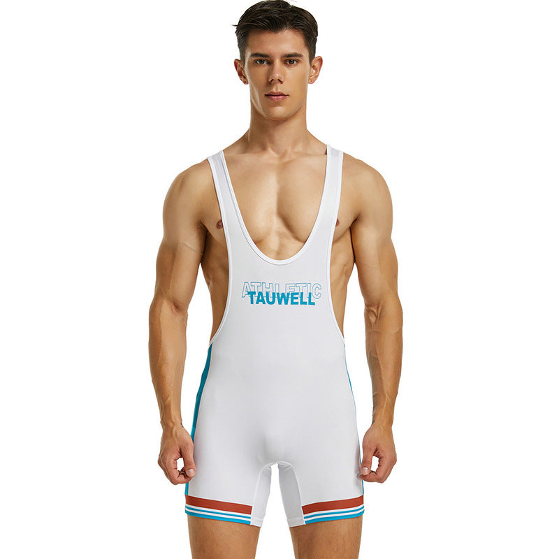 Tauwell Men's sports one-piece vest cycling weightlifting boxing track and field running marathon jumpsuit yoga fitness sports shorts