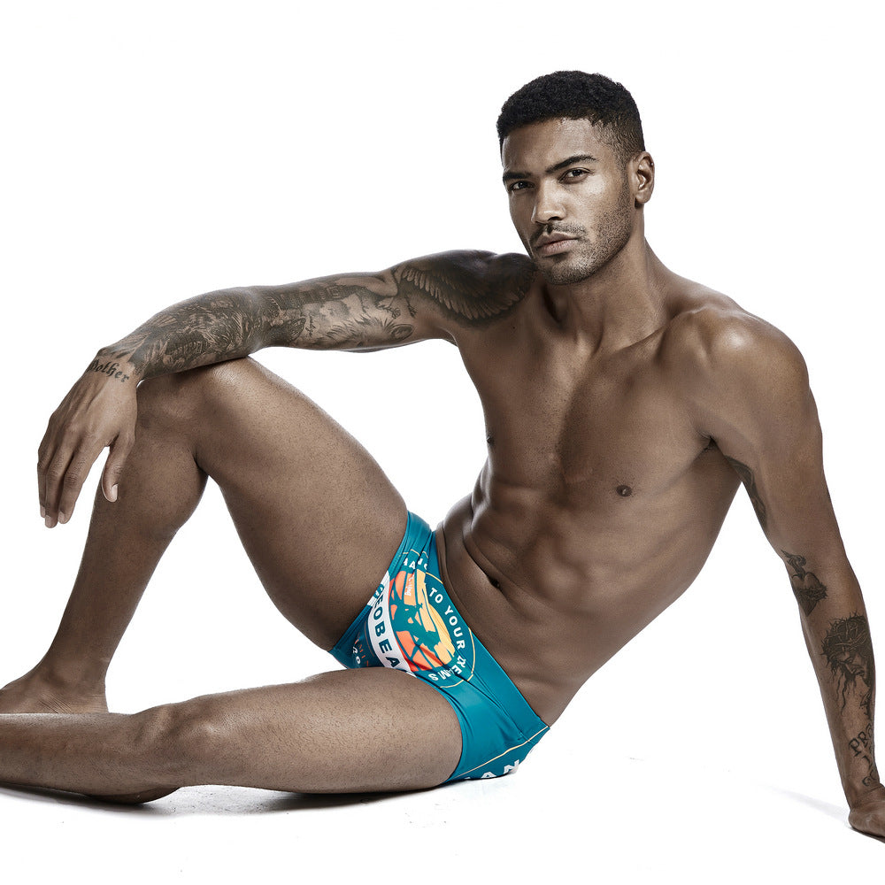 SEOBEAN Men's boxer swim trunks quick-drying competitive surfing hot spring men's swimsuit