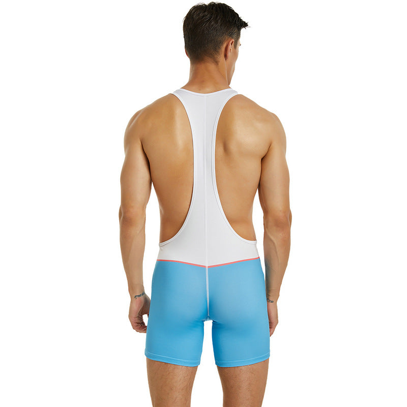 Tauwell Men's sports one-piece vest cycling weightlifting boxing track and field running marathon jumpsuit yoga fitness sports shorts