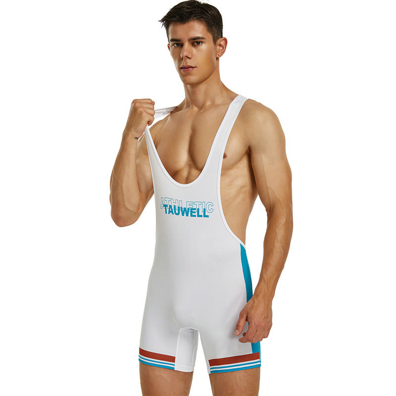 Tauwell Men's sports one-piece vest cycling weightlifting boxing track and field running marathon jumpsuit yoga fitness sports shorts