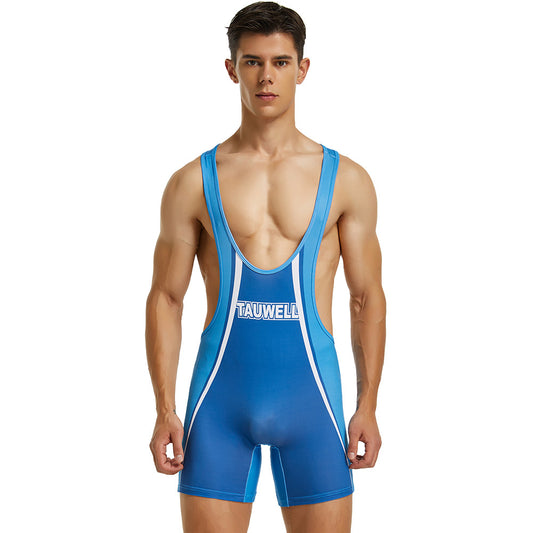 Tauwell Men's sports one-piece vest cycling weightlifting boxing track and field running marathon jumpsuit yoga fitness sports shorts