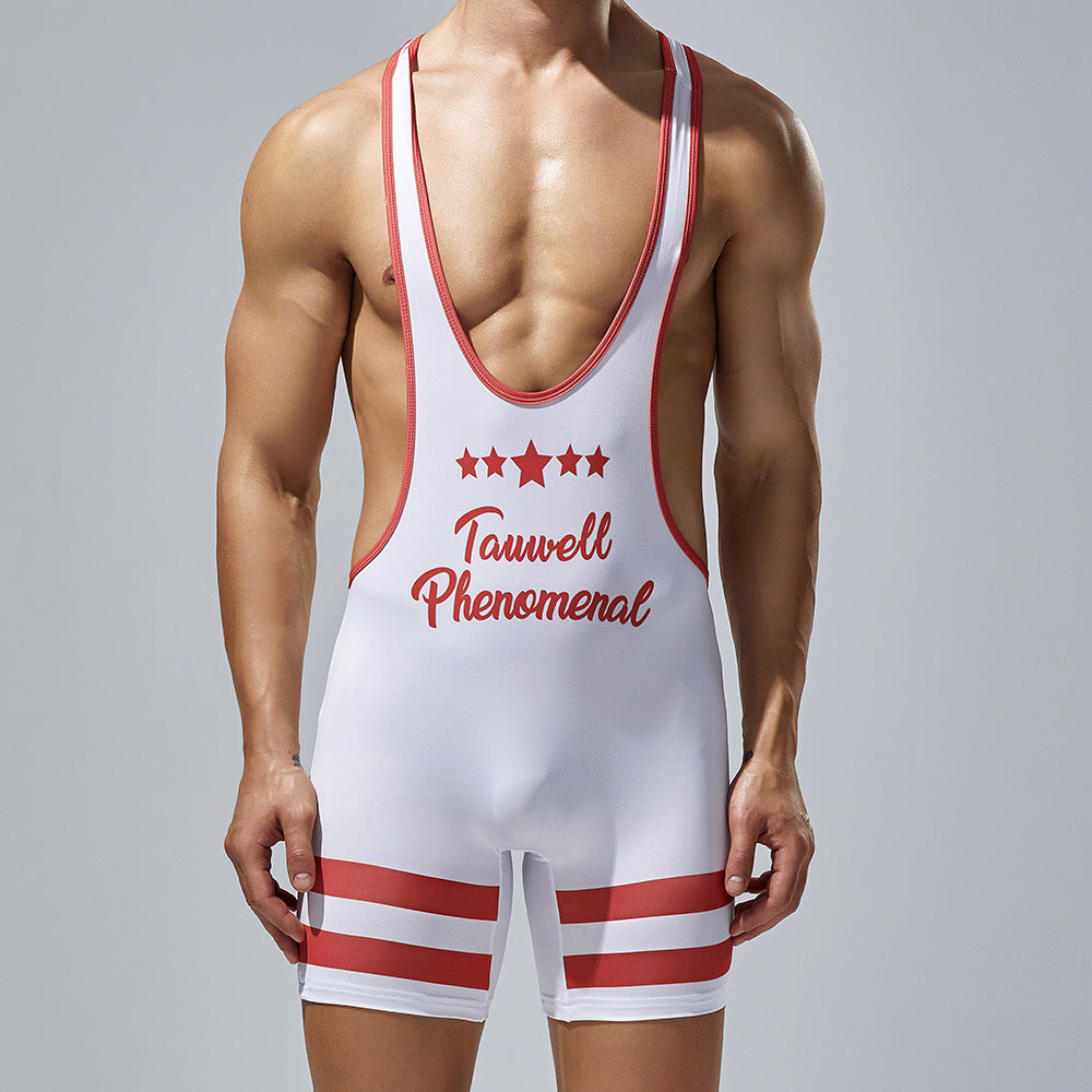 Tauwell Men's sports one-piece vest cycling weightlifting boxing track and field running marathon jumpsuit yoga fitness sports shorts