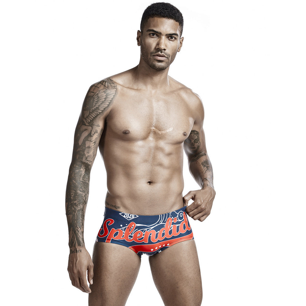 SEOBEAN Men's boxer swim trunks quick-drying competitive surfing hot spring men's swimsuit