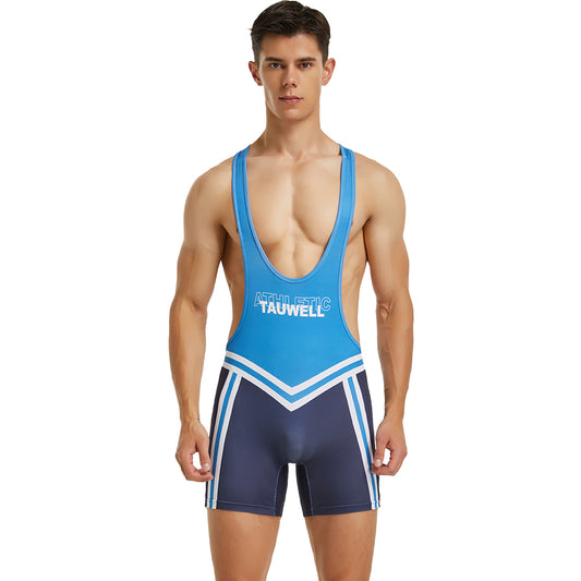 Tauwell Men's sports one-piece vest cycling weightlifting boxing track and field running marathon jumpsuit yoga fitness sports shorts