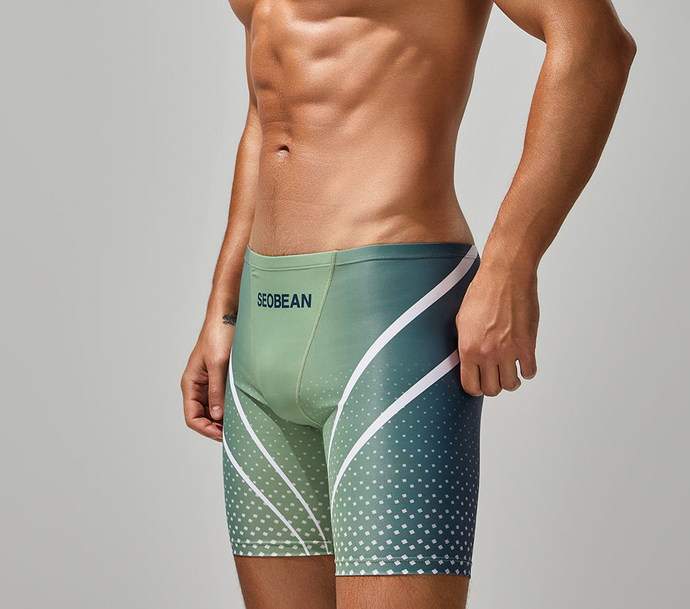 SEOBEAN Men'S Long Swim Trunks - Low-Rise Quick-Dry Athletic Shorts with Contrast Color Block Design, High-Elasticity Fabric for Beach Volleyball & Pool Competition, Volleyball Swimwear, Sleek Swimwear, Smooth Texture