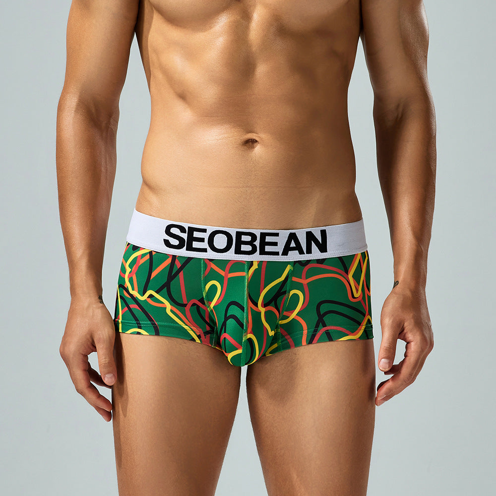 4-Pack SEOBEAN Men's Low Waist Printed Dragon Boxer Briefs U-Shaped Comfortable Lightweight Fashion Innerwear