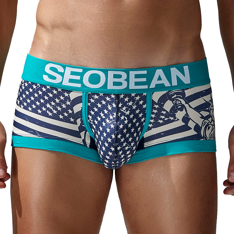 3-Pack SEOBEAN Statue of Liberty Men's Low Waist Printed Dragon Boxer Briefs U-Shaped Comfortable Lightweight Fashion Innerwear