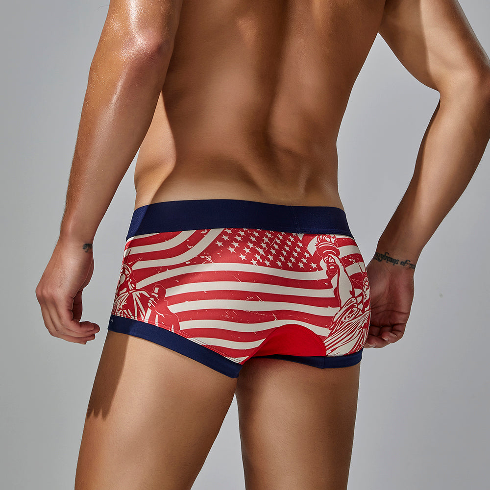 3-Pack SEOBEAN Statue of Liberty Men's Low Waist Printed Dragon Boxer Briefs U-Shaped Comfortable Lightweight Fashion Innerwear