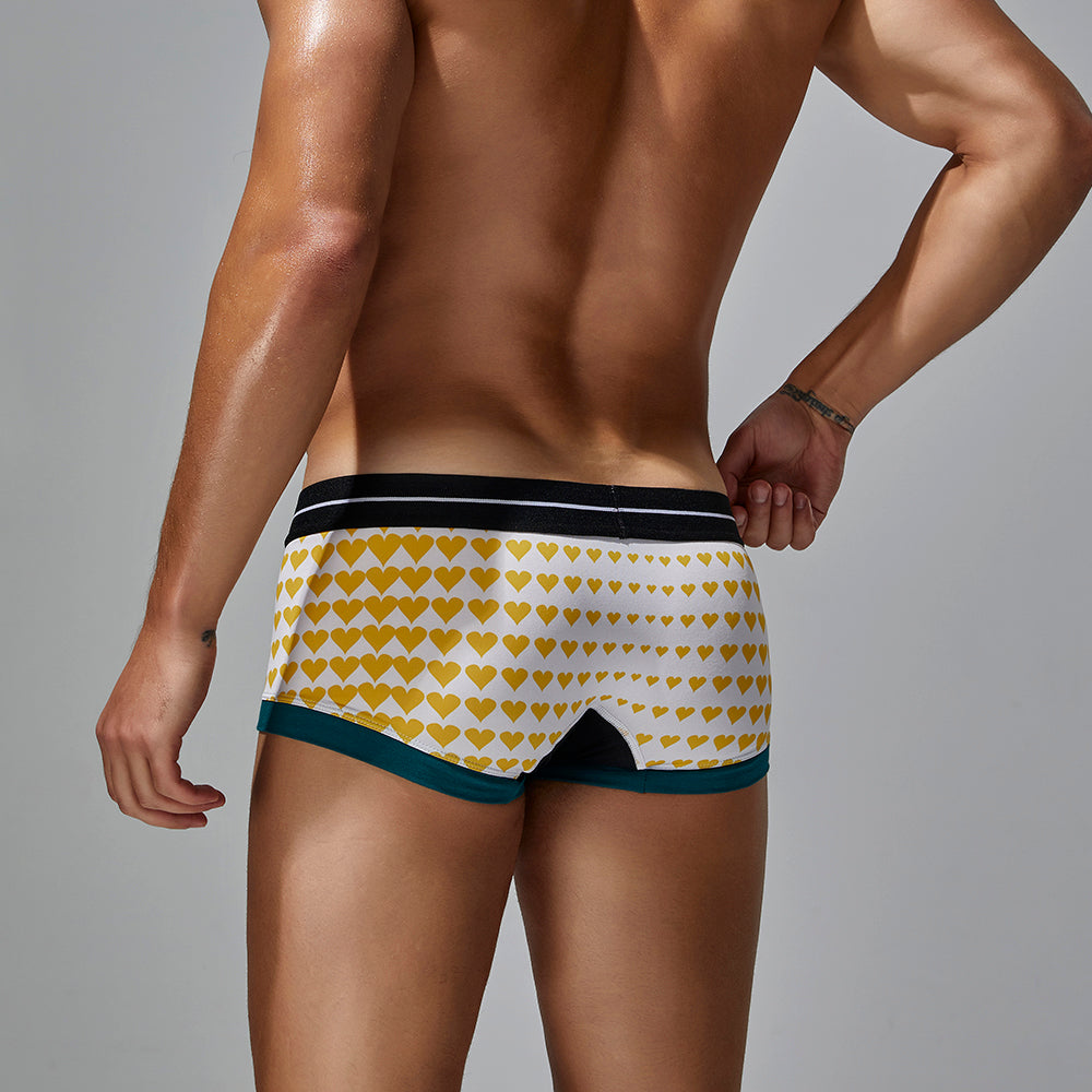 4-Pack SEOBEAN love Men's Low Waist Printed Dragon Boxer Briefs U-Shaped Comfortable Lightweight Fashion Innerwear