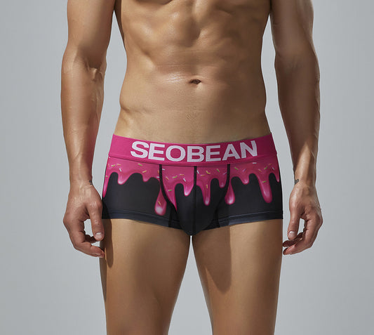 4-Pack SEOBEAN Floral pattern Men's Low Waist Printed Dragon Boxer Briefs U-Shaped Comfortable Lightweight Fashion Innerwear