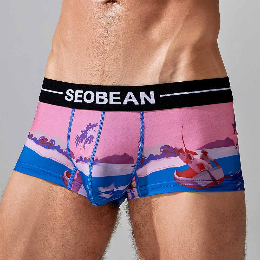 4-Pack SEOBEAN Men's Low Waist Printed Dragon Boxer Briefs U-Shaped Comfortable Lightweight Fashion Innerwear