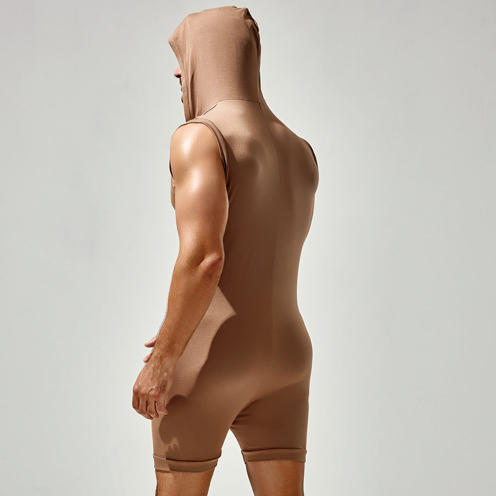 Tauwell Men's one-piece pajamas Hooded tracksuits Comfortable sweat-wicking breathable one-piece shorts