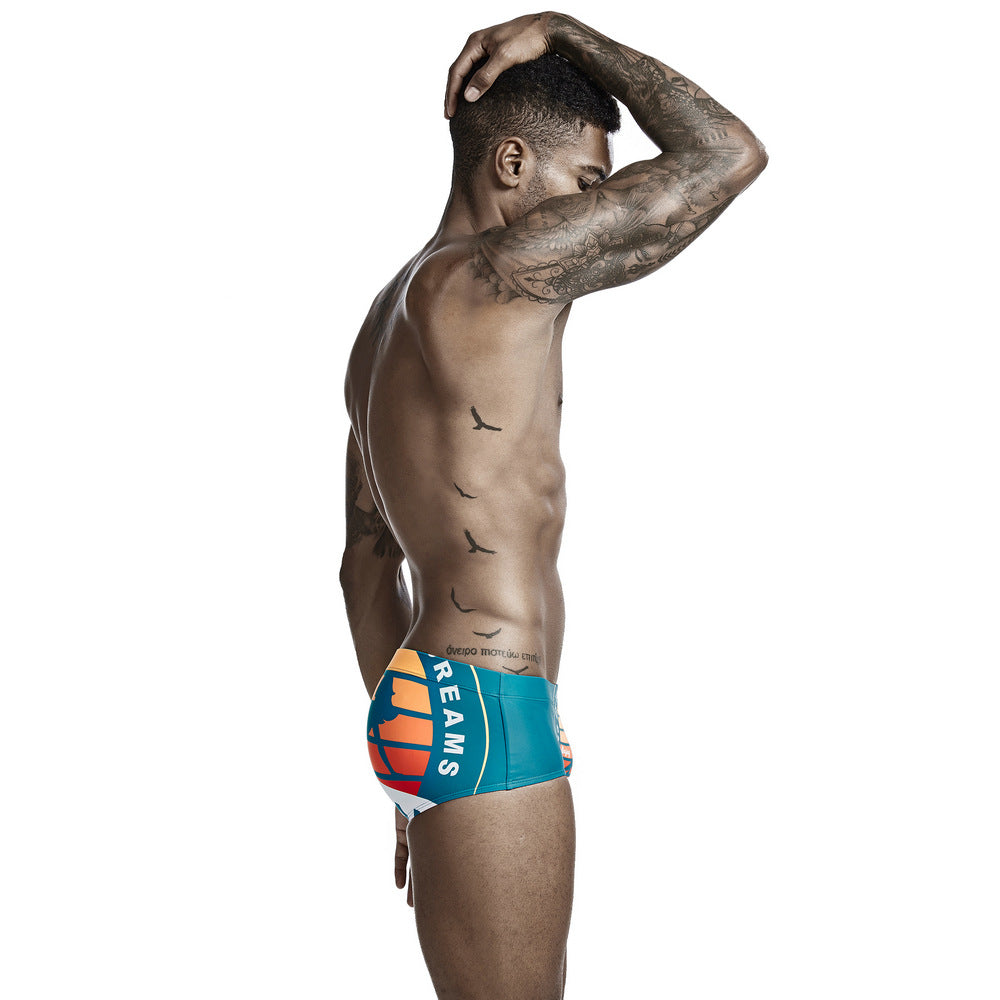 SEOBEAN Men's boxer swim trunks quick-drying competitive surfing hot spring men's swimsuit