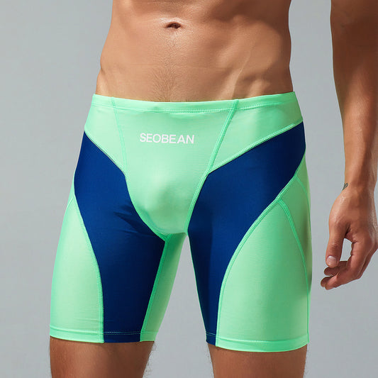 SEOBEAN Men'S Long Swim Trunks - Low-Rise Quick-Dry Athletic Shorts with Contrast Color Block Design, High-Elasticity Fabric for Beach Volleyball & Pool Competition, Volleyball Swimwear, Sleek Swimwear, Smooth Texture