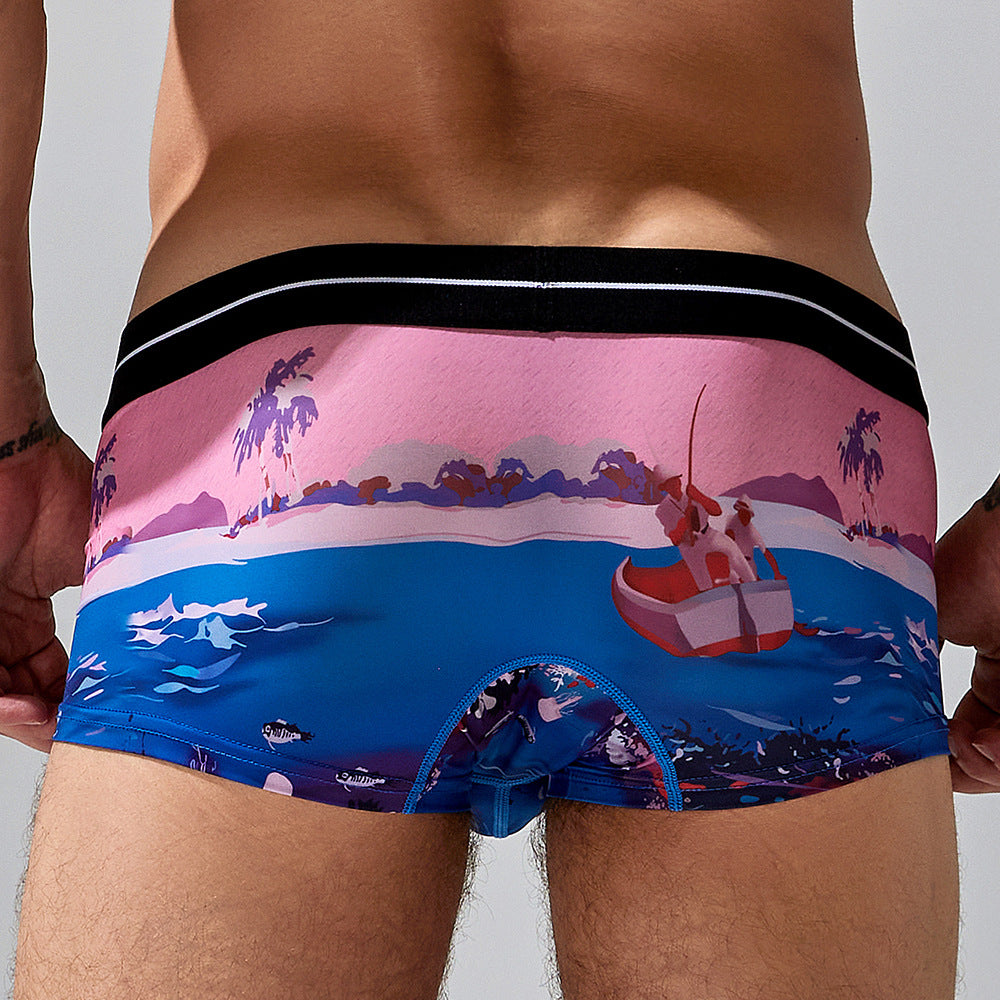 4-Pack SEOBEAN Men's Low Waist Printed Dragon Boxer Briefs U-Shaped Comfortable Lightweight Fashion Innerwear