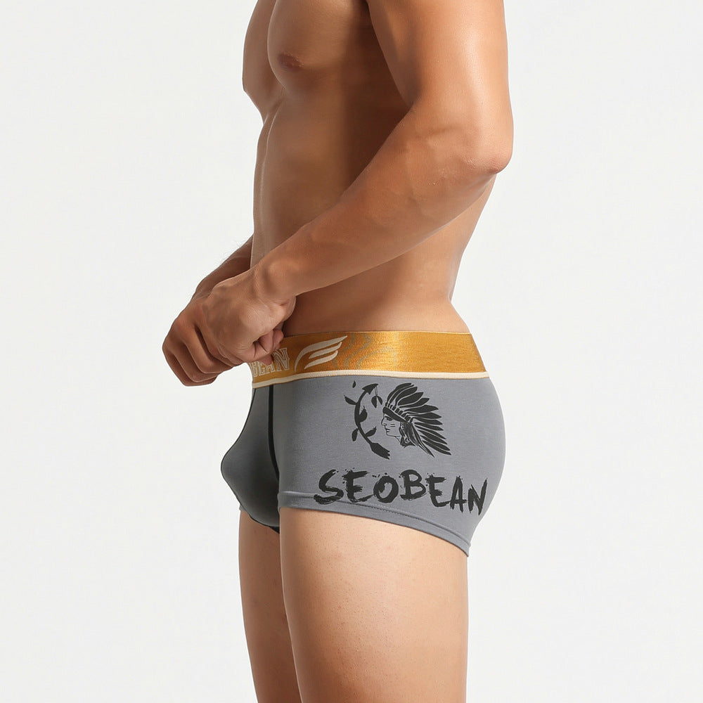 4 pieces SEOBEAN Men's Comfortable Cotton Panties U Convex Non-Snap Boxers Printed Sports Pants