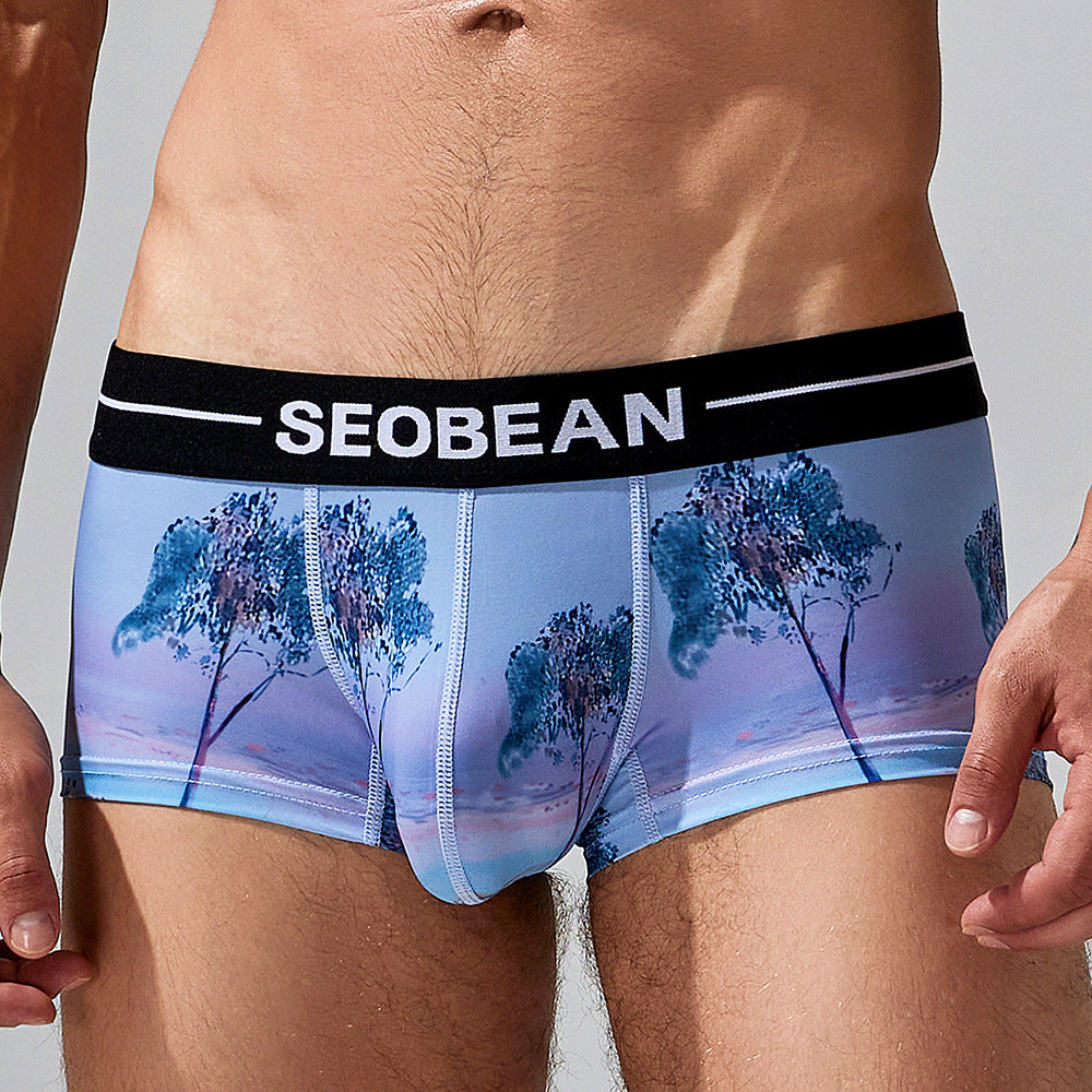 4-Pack SEOBEAN Men's Low Waist Printed Dragon Boxer Briefs U-Shaped Comfortable Lightweight Fashion Innerwear
