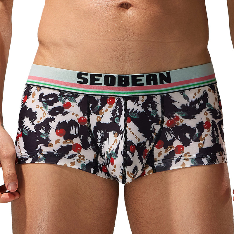 3-Pack Seobean Men's Soft Flat Bottom Sports Underwear Comfortable Boxer Briefs Fashion Floral Design