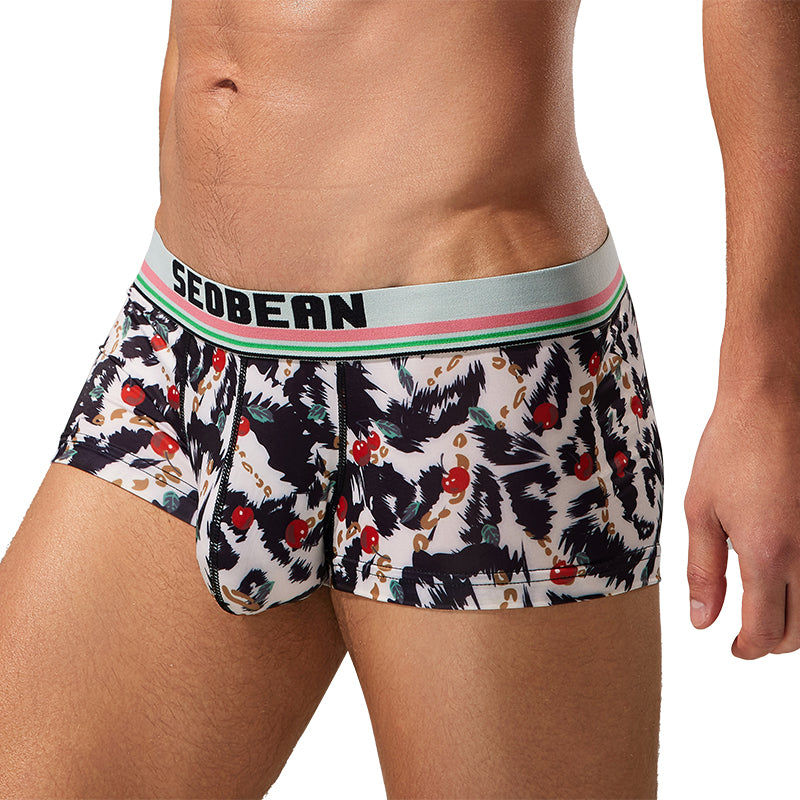 3-Pack Seobean Men's Soft Flat Bottom Sports Underwear Comfortable Boxer Briefs Fashion Floral Design