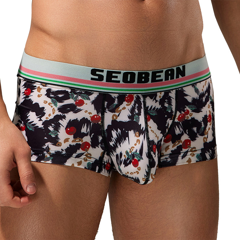 3-Pack Seobean Men's Soft Flat Bottom Sports Underwear Comfortable Boxer Briefs Fashion Floral Design