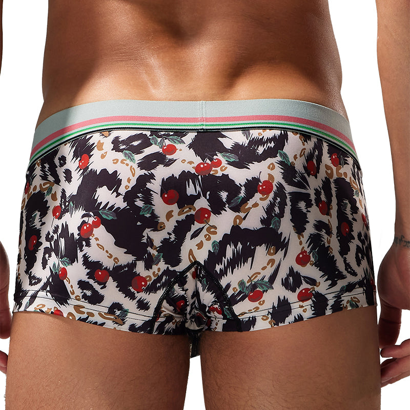 3-Pack Seobean Men's Soft Flat Bottom Sports Underwear Comfortable Boxer Briefs Fashion Floral Design