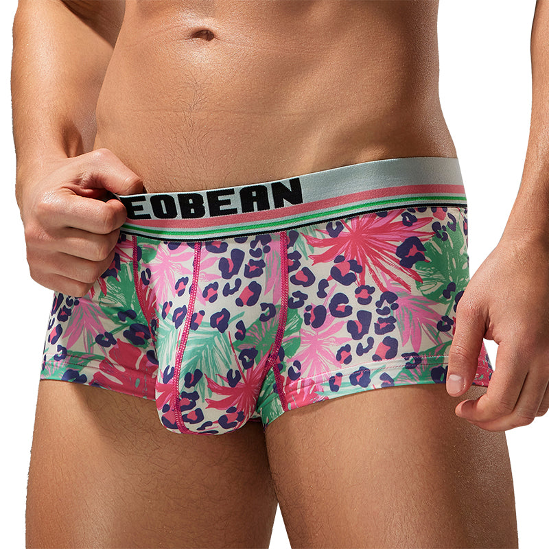 3-Pack Seobean Men's Soft Flat Bottom Sports Underwear Comfortable Boxer Briefs Fashion Floral Design