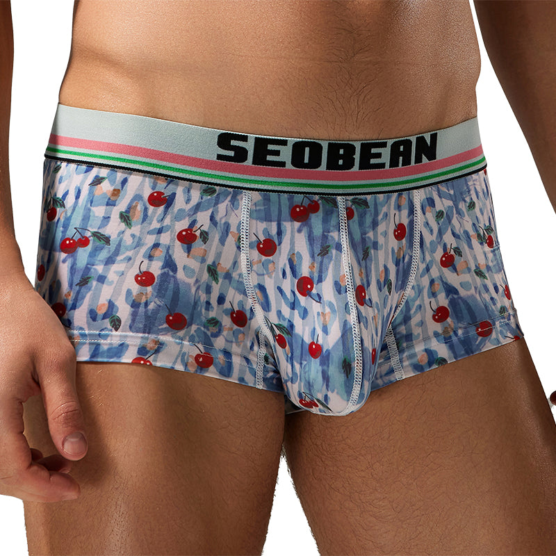 3-Pack Seobean Men's Soft Flat Bottom Sports Underwear Comfortable Boxer Briefs Fashion Floral Design