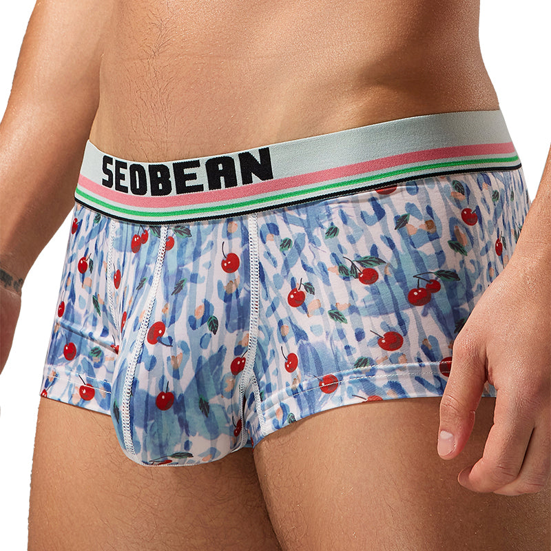 3-Pack Seobean Men's Soft Flat Bottom Sports Underwear Comfortable Boxer Briefs Fashion Floral Design