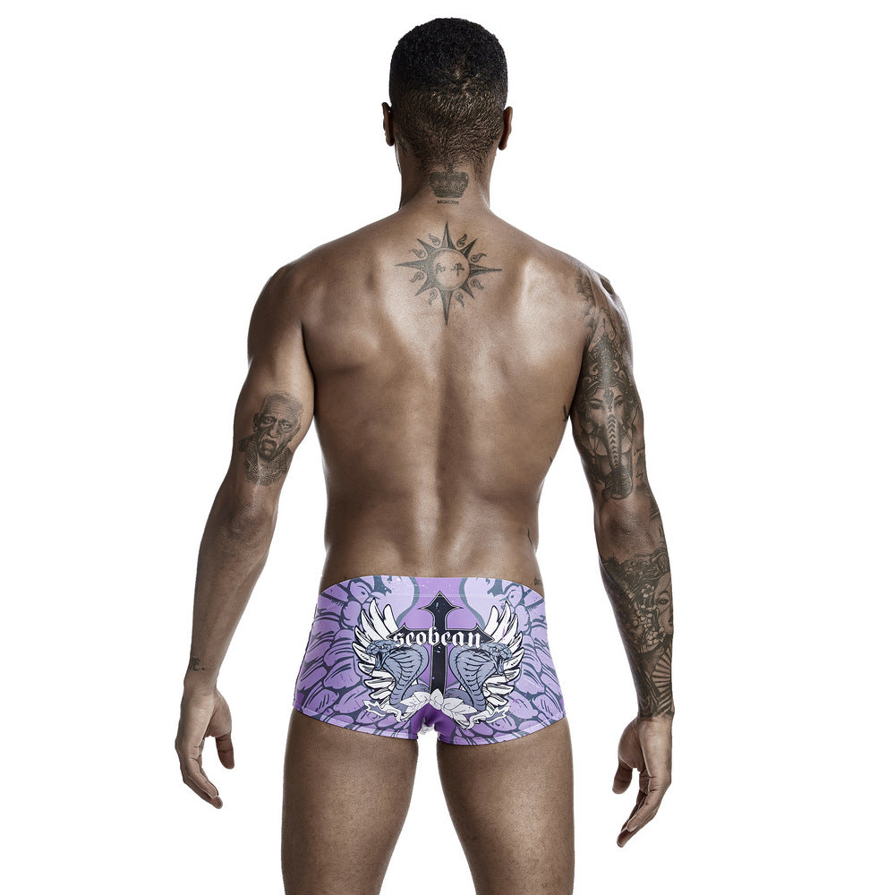 SEOBEAN Men's boxer swim trunks quick-drying competitive surfing hot spring men's swimsuit