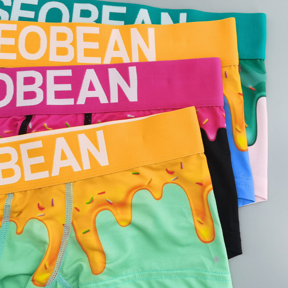 4-Pack SEOBEAN Floral pattern Men's Low Waist Printed Dragon Boxer Briefs U-Shaped Comfortable Lightweight Fashion Innerwear