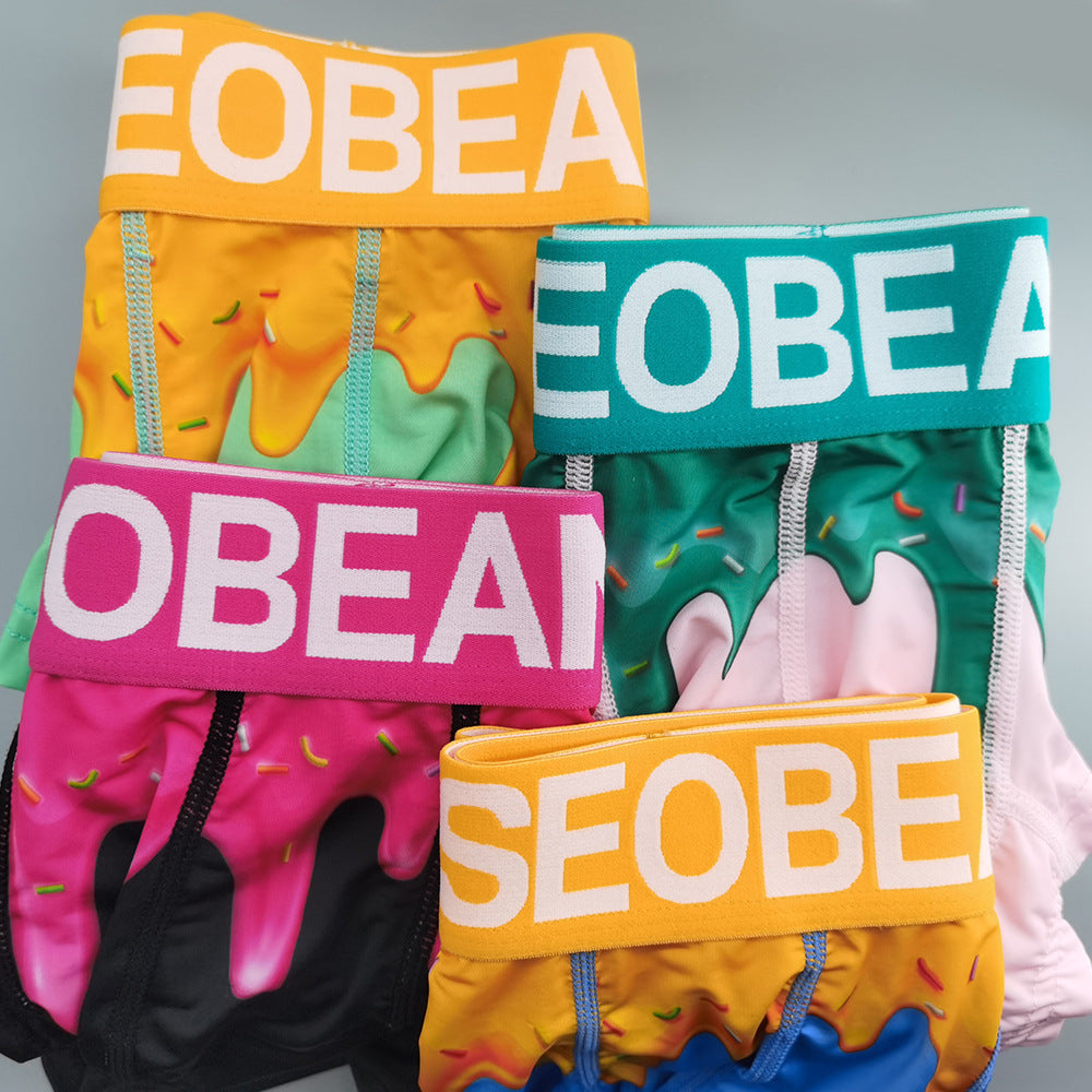 4-Pack SEOBEAN Floral pattern Men's Low Waist Printed Dragon Boxer Briefs U-Shaped Comfortable Lightweight Fashion Innerwear