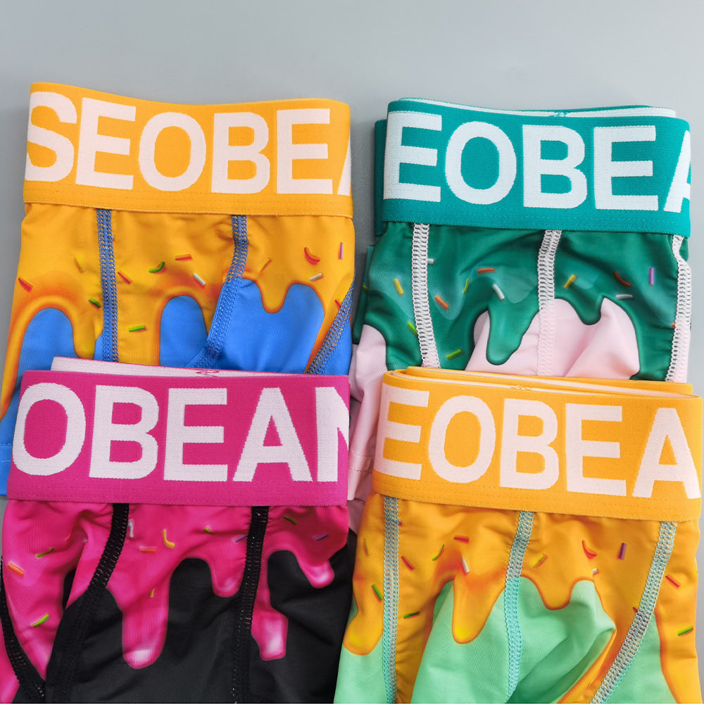 4-Pack SEOBEAN Floral pattern Men's Low Waist Printed Dragon Boxer Briefs U-Shaped Comfortable Lightweight Fashion Innerwear