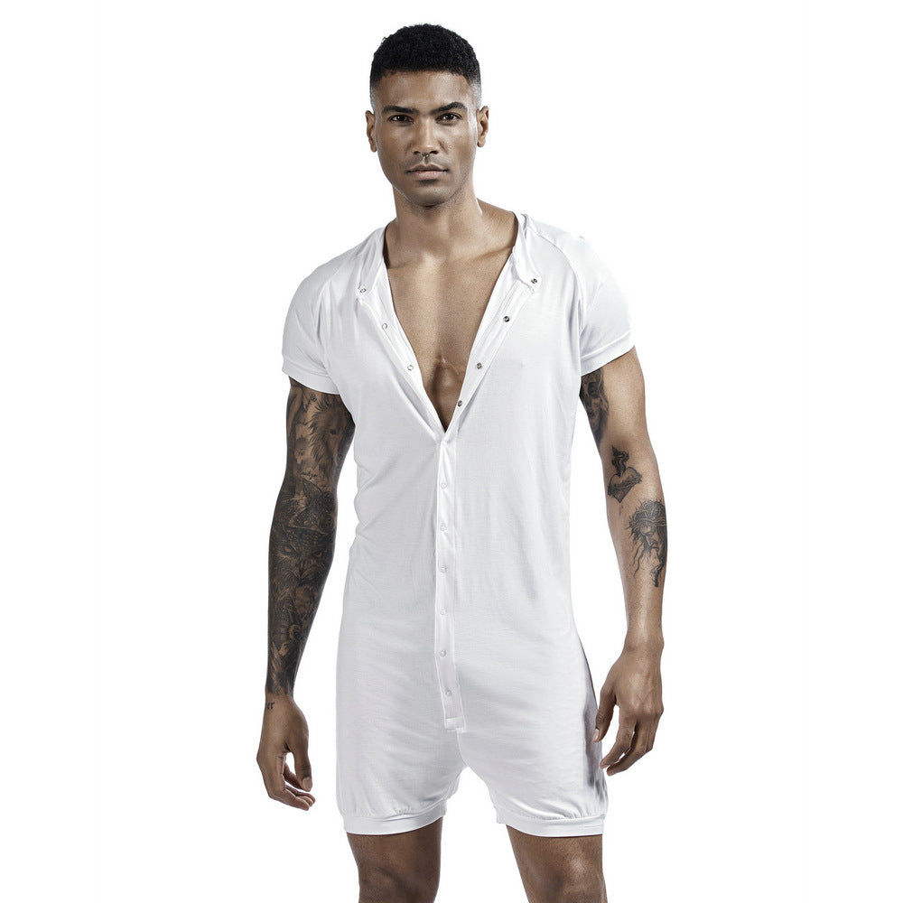 Men's one-piece pajamas comfortable sweat-wicking sports one-piece shorts Buckle one-piece base clothing