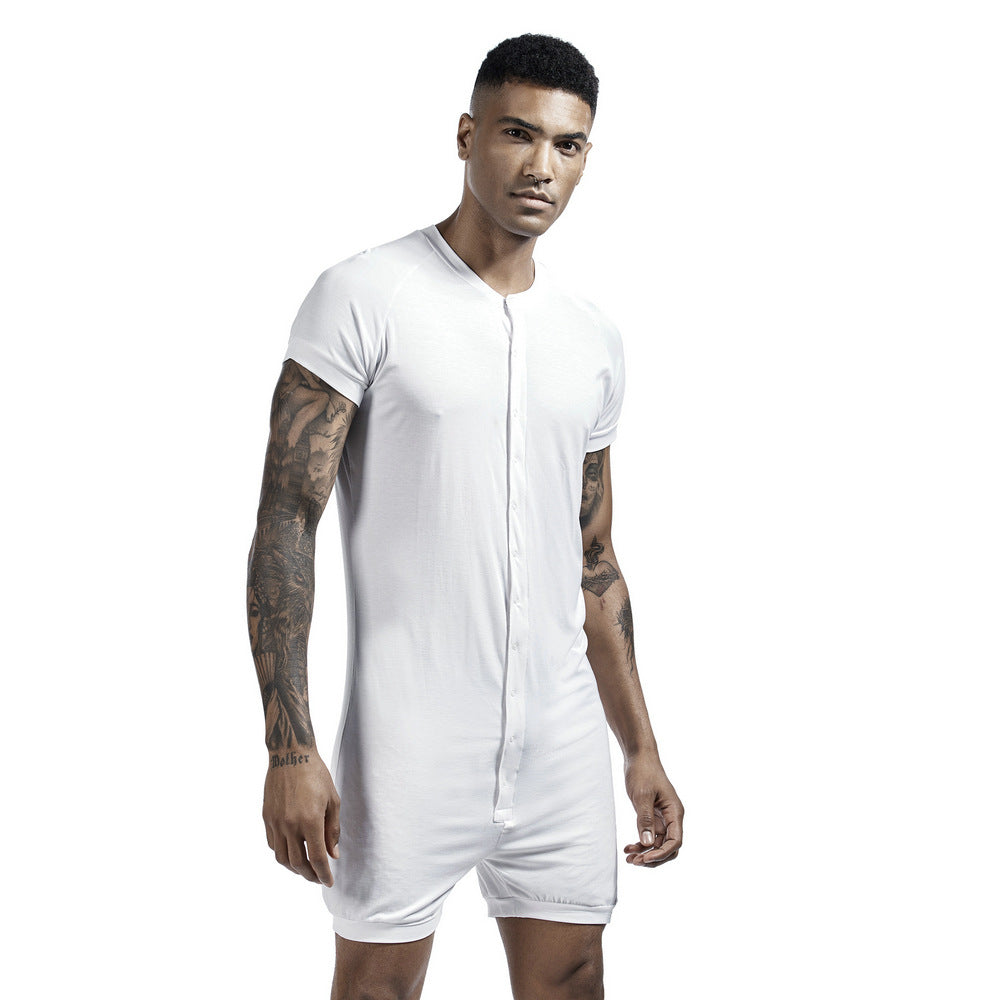 Men's one-piece pajamas comfortable sweat-wicking sports one-piece shorts Buckle one-piece base clothing