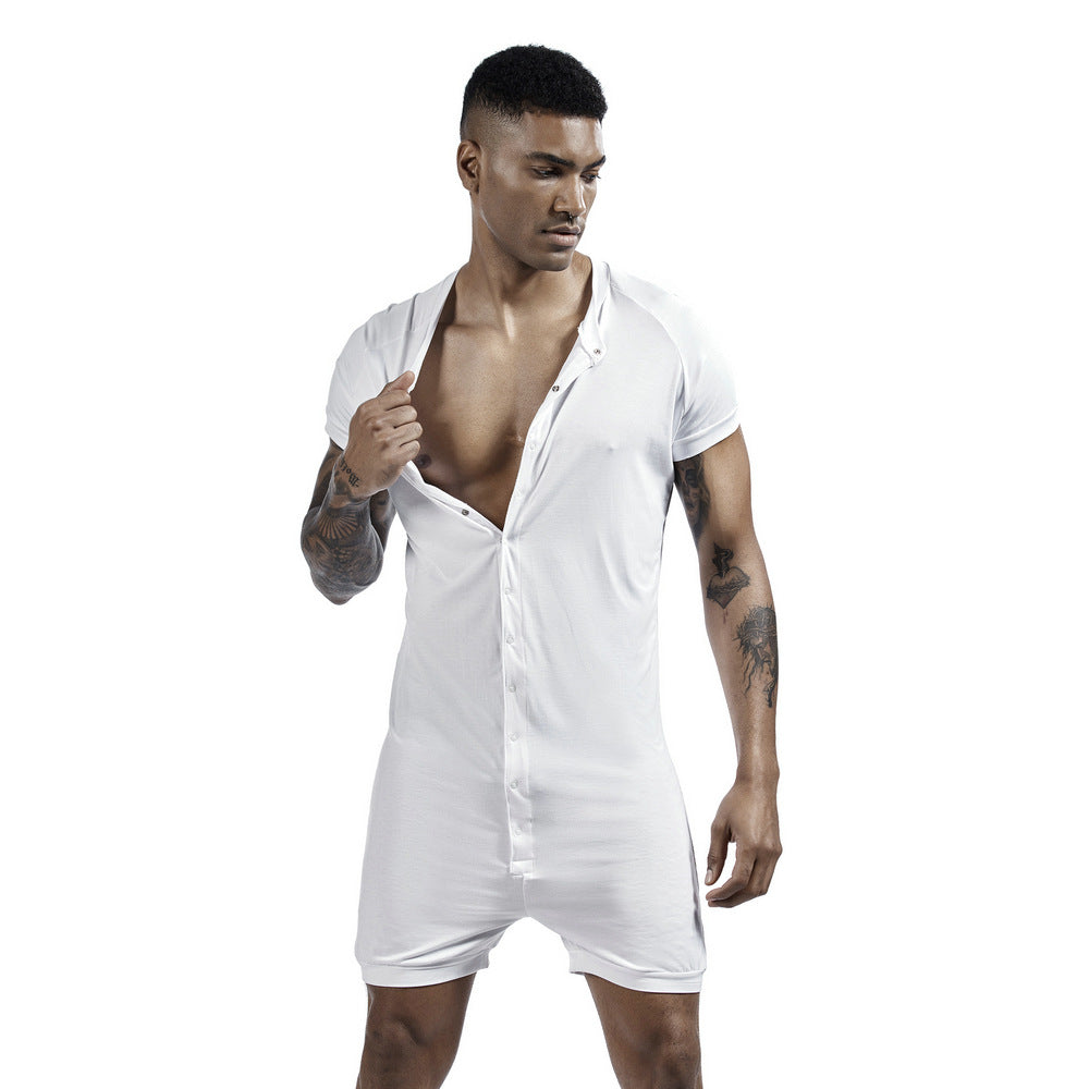 Men's one-piece pajamas comfortable sweat-wicking sports one-piece shorts Buckle one-piece base clothing