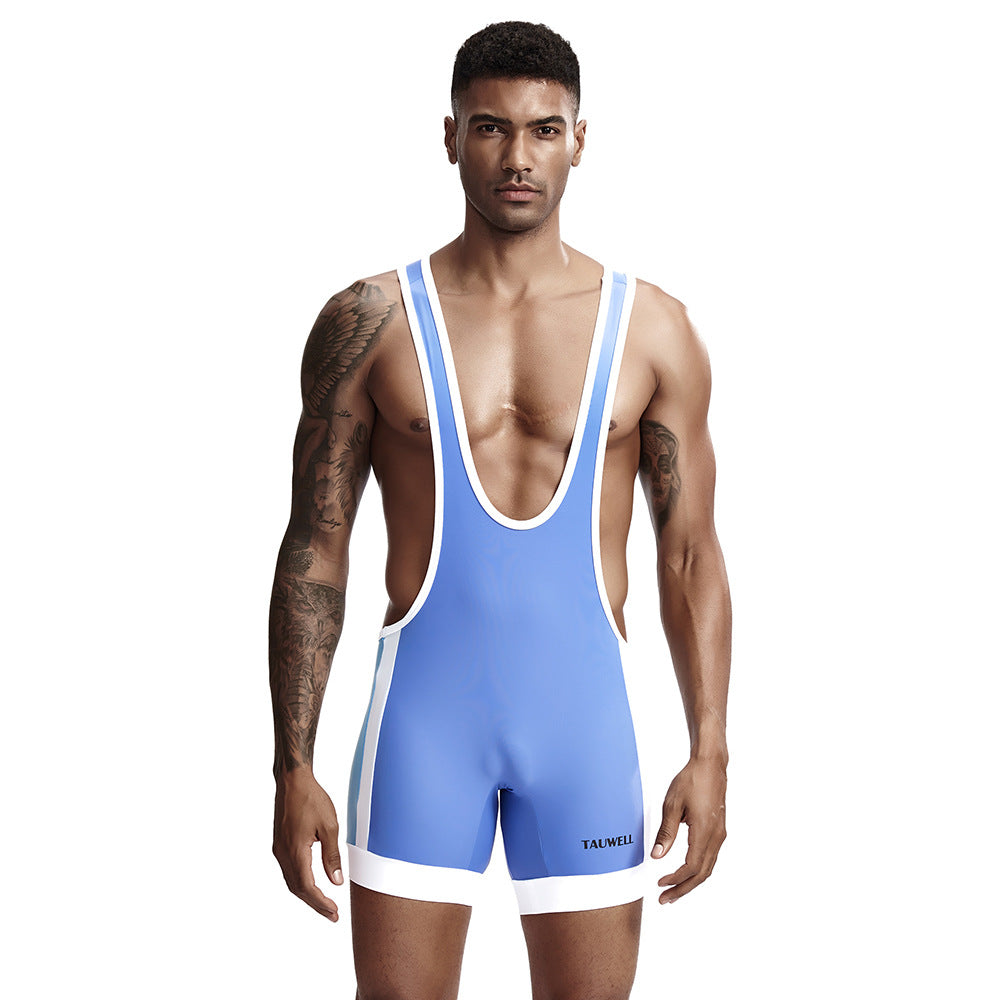 Tauwell Men's sports one-piece vest cycling weightlifting boxing track and field running marathon jumpsuit yoga fitness sports shorts
