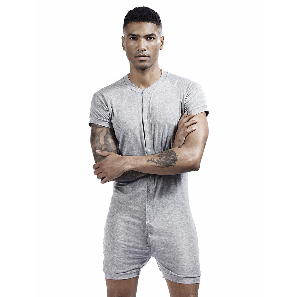 Men's one-piece pajamas comfortable sweat-wicking sports one-piece shorts Buckle one-piece base clothing