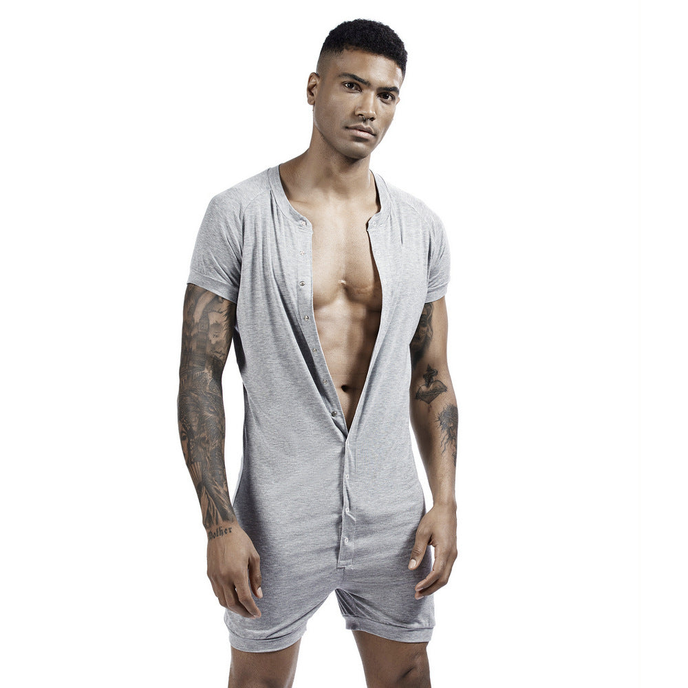Men's one-piece pajamas comfortable sweat-wicking sports one-piece shorts Buckle one-piece base clothing