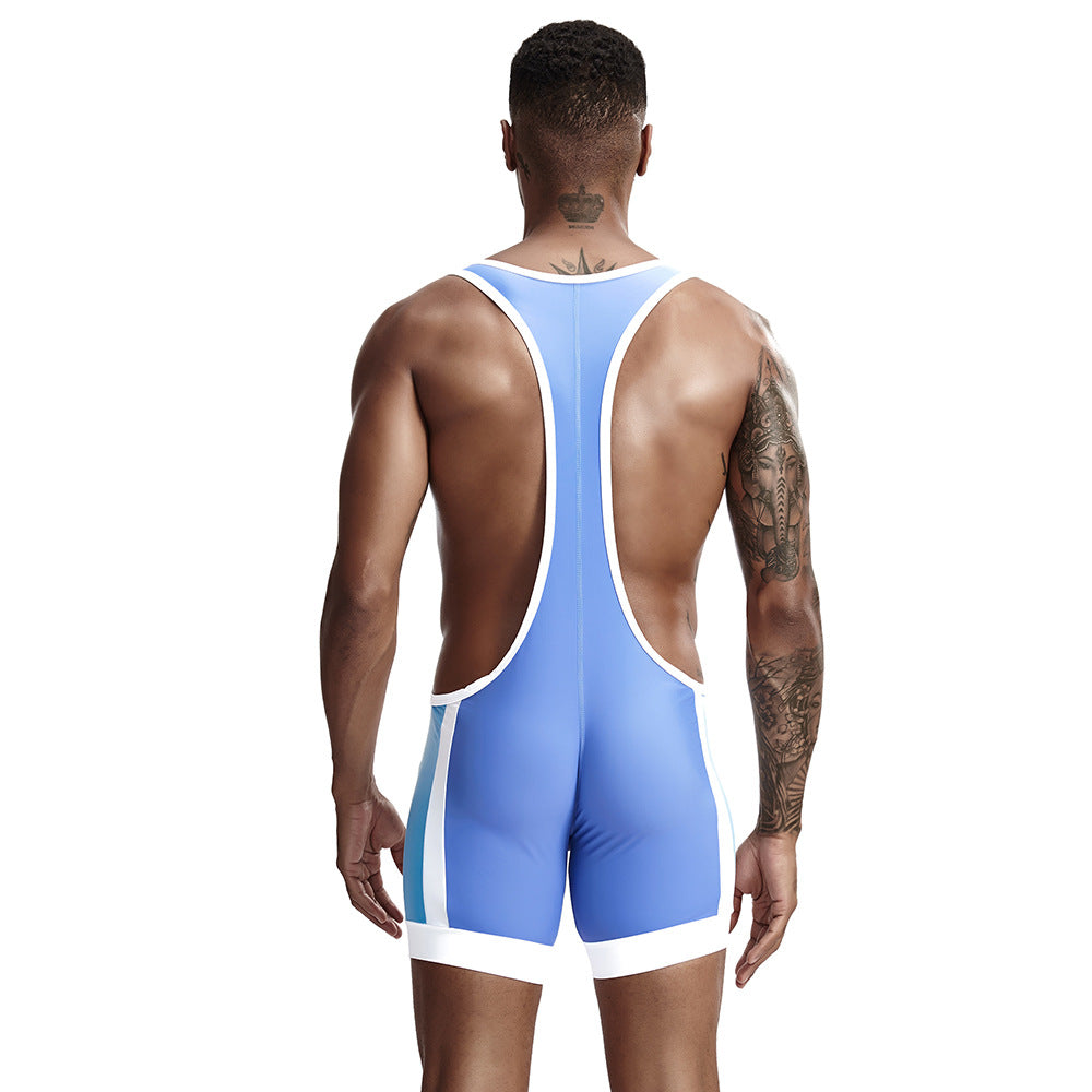 Tauwell Men's sports one-piece vest cycling weightlifting boxing track and field running marathon jumpsuit yoga fitness sports shorts