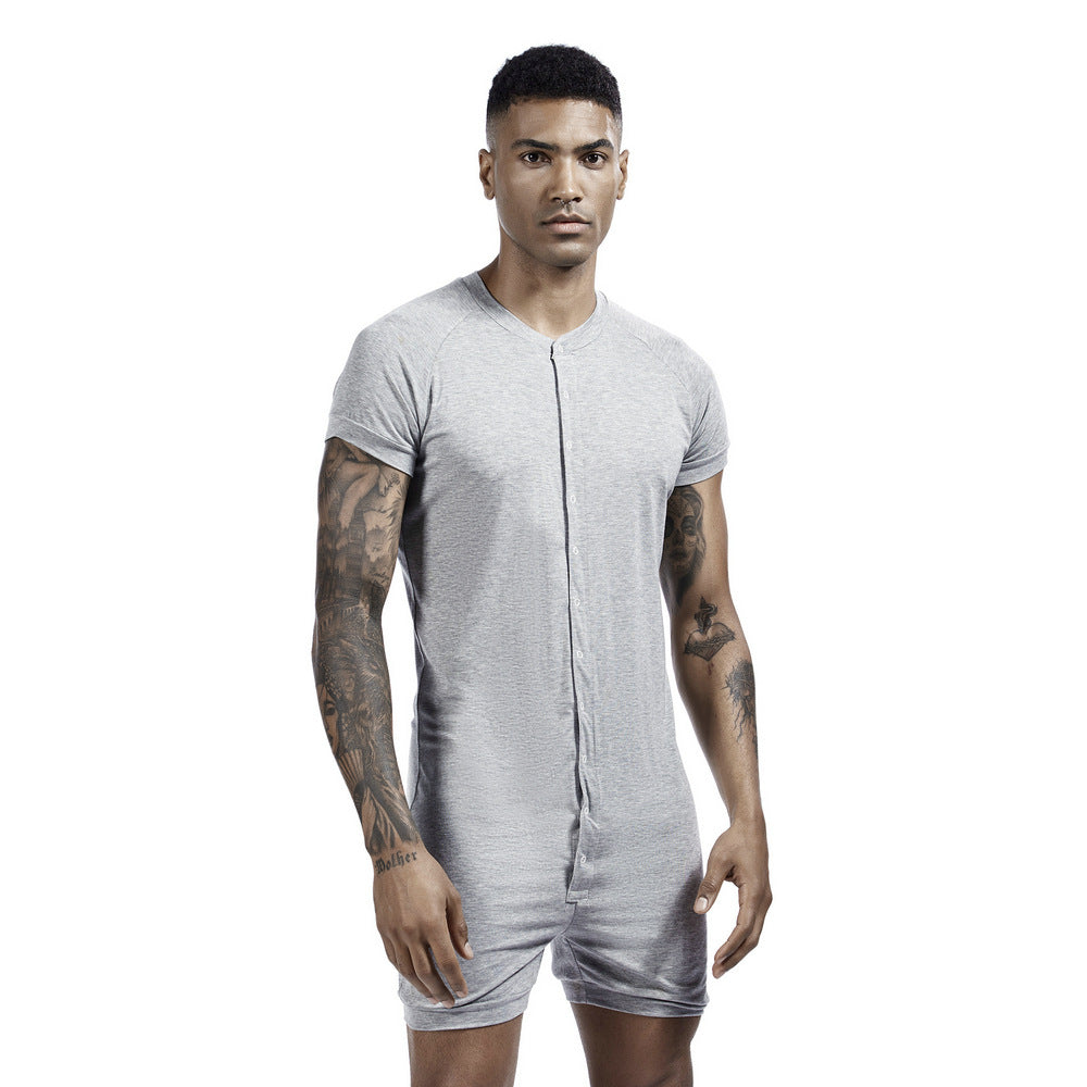 Men's one-piece pajamas comfortable sweat-wicking sports one-piece shorts Buckle one-piece base clothing