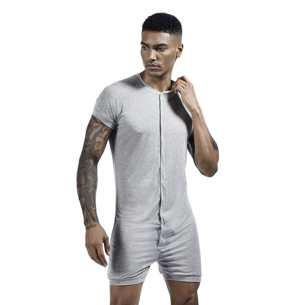 Men's one-piece pajamas comfortable sweat-wicking sports one-piece shorts Buckle one-piece base clothing