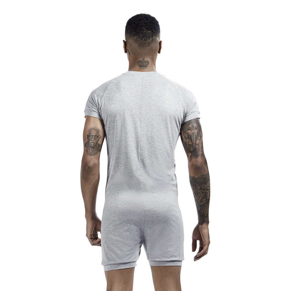 Men's one-piece pajamas comfortable sweat-wicking sports one-piece shorts Buckle one-piece base clothing