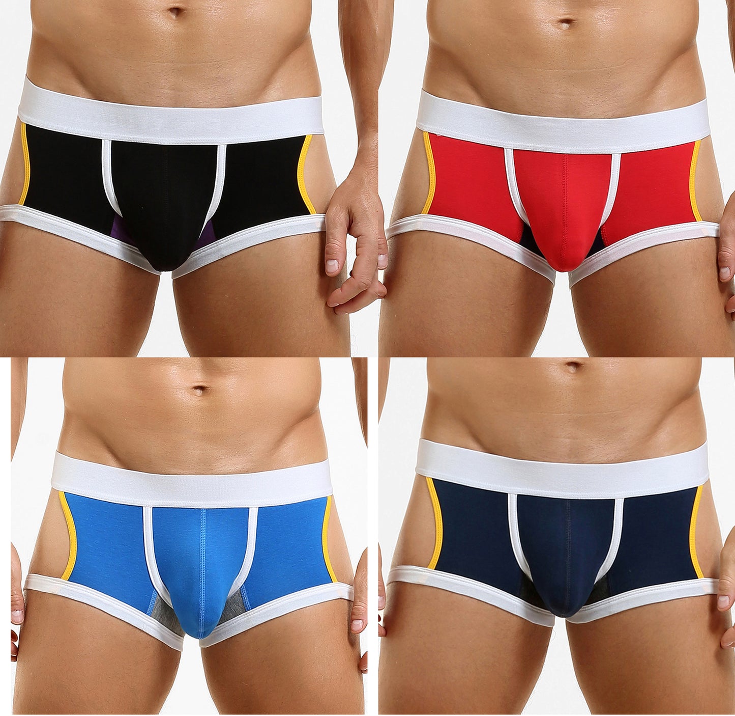 4-Pack SEOBEAN Men's Low Waist Printed Dragon Boxer Briefs U-Shaped Comfortable Lightweight Fashion Innerwear