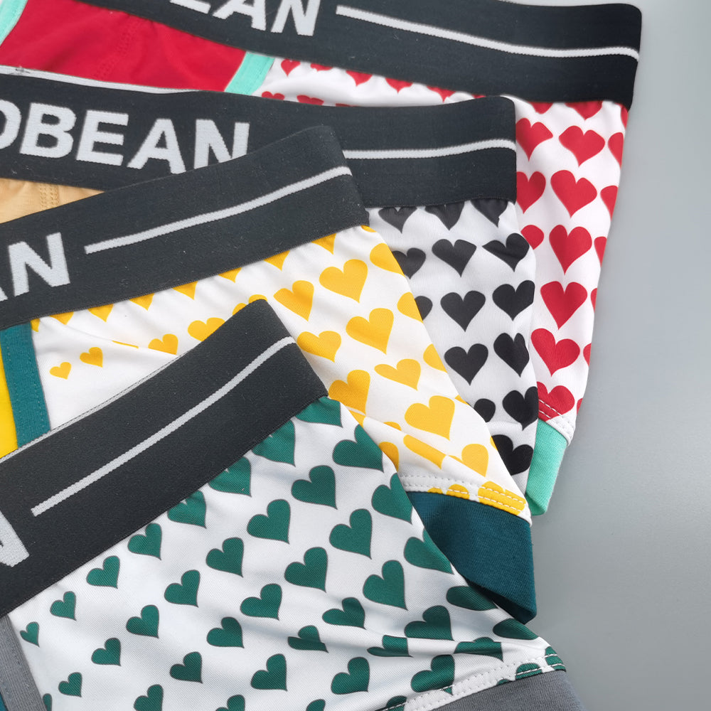4-Pack SEOBEAN love Men's Low Waist Printed Dragon Boxer Briefs U-Shaped Comfortable Lightweight Fashion Innerwear