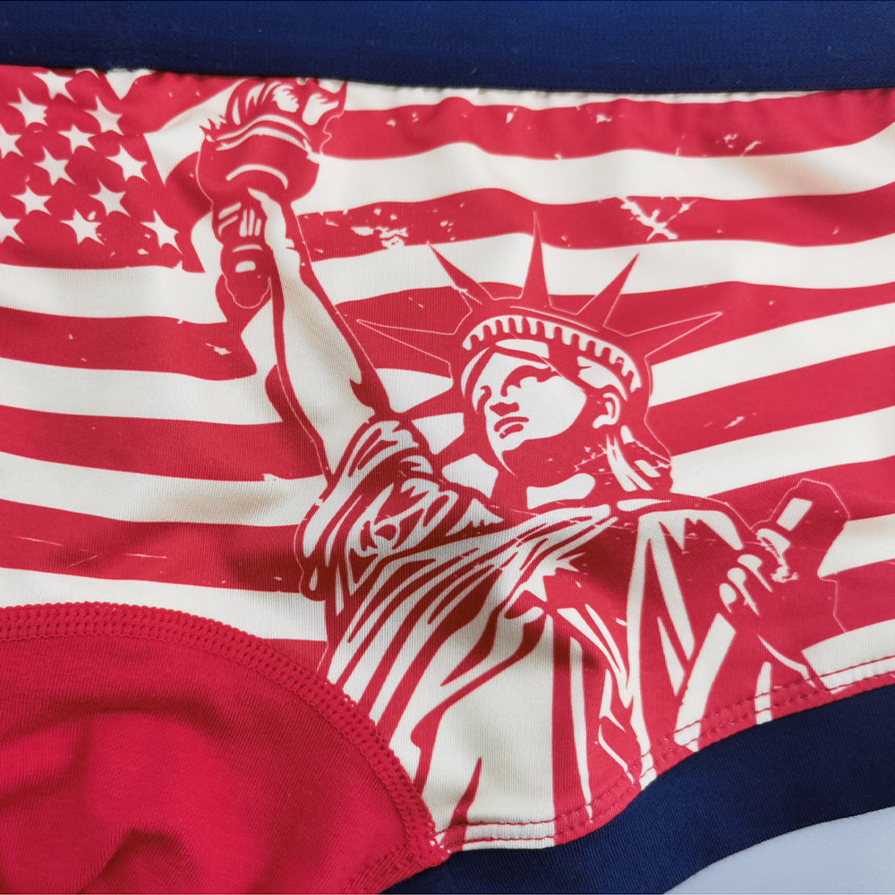 3-Pack SEOBEAN Statue of Liberty Men's Low Waist Printed Dragon Boxer Briefs U-Shaped Comfortable Lightweight Fashion Innerwear