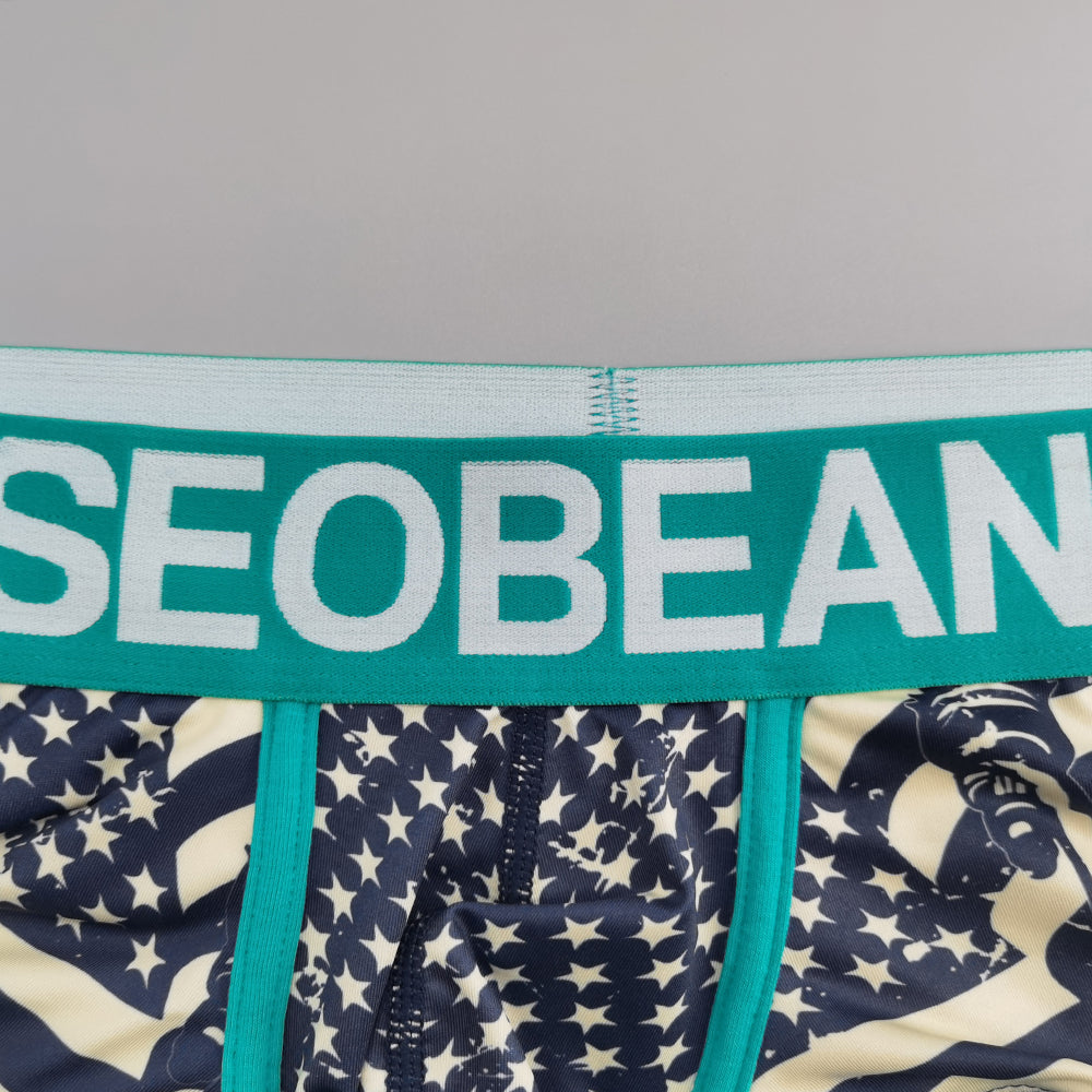 3-Pack SEOBEAN Statue of Liberty Men's Low Waist Printed Dragon Boxer Briefs U-Shaped Comfortable Lightweight Fashion Innerwear