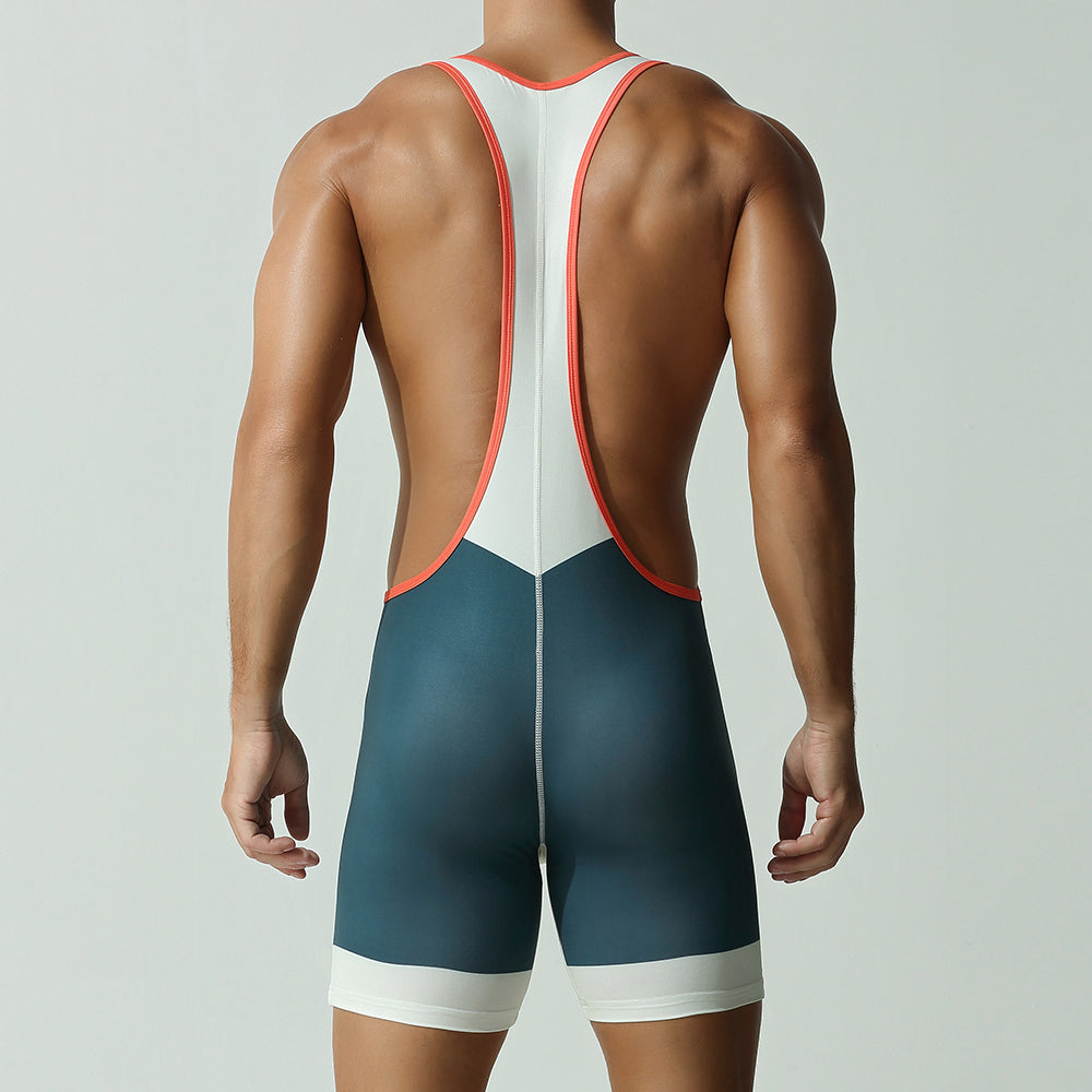 Tauwell Men's sports one-piece vest cycling weightlifting boxing track and field running marathon jumpsuit yoga fitness sports shorts