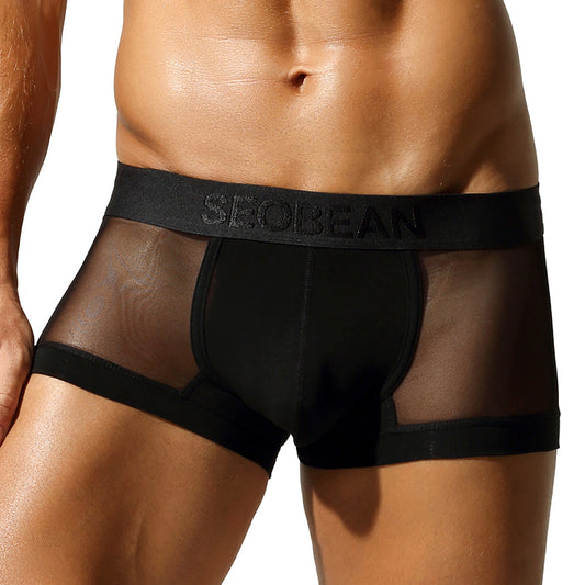 4 pieces SEOBEAN Men's Fashionable Ice Silk Mesh Semi-Transparent U-Shaped Briefs Comfortable Breathable Sexual Desire Underwear